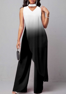 Ombre Overlay Cutout Sleeveless Black Jumpsuit