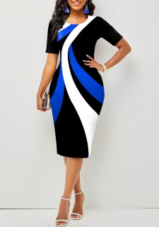 Contrast Black Round Neck Short Sleeve Dress