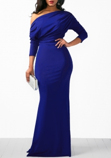 Skew Neck Draped Long Sleeve Mermaid Dress