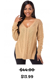 Long Sleeve V Neck Side Slit Sweater