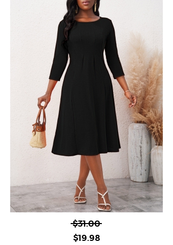 Black 3/4 Sleeve Round Neck Dress