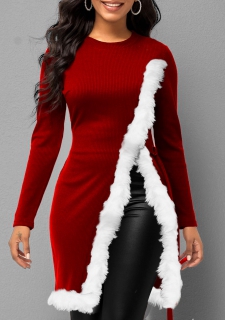 Faux Fur Side Slit Christmas Design T Shirt