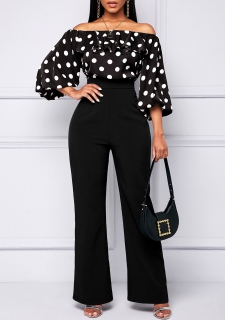 Off Shoulder Polka Dot High Waisted Jumpsuit