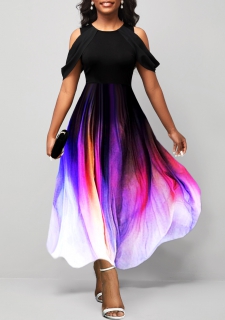 Black Cold Shoulder Short Sleeve Dress