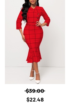 Pink Belted Plaid Button Mermaid Dress
