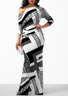 Long Sleeve Tartan Print Multi Color Maxi Dress