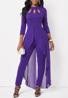 Cage Neck Purple Stand Collar Jumpsuit