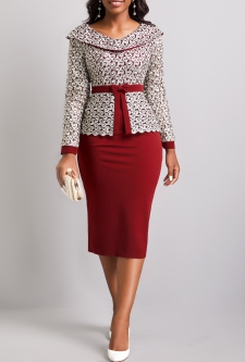Wine Red V Neck Embroidered Bodycon Dress