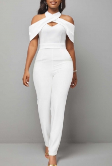 White Cold Shoulder Short Sleeve Jumpsuit