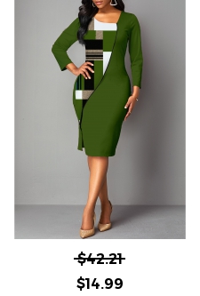Geometric Print Split Olive Green Bodycon Dress