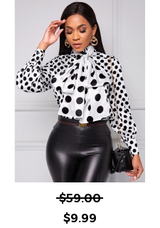 Mock Neck Polka Dot Long Sleeve Blouse