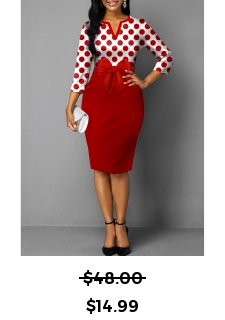 Bowknot Red Polka Dot Split Neck Dress
