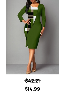Geometric Print Split Olive Green Bodycon Dress