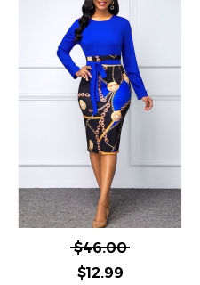 Belted Chain Print Round Neck Dress