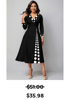 3/4 Sleeve Polka Dot V Neck Dress