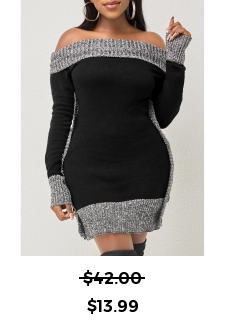 Long Sleeve Patchwork Decorative Button Off Shoulder Sweater