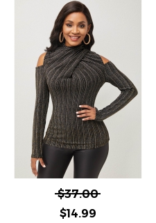 Cold Shoulder Long Sleeve Striped T Shirt