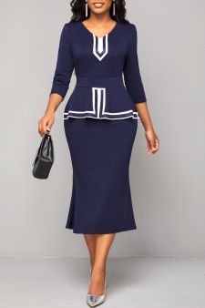 Striped Navy V Neck Bodycon Dress