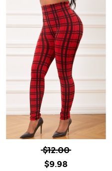 Plaid Red Elastic Waist High Waisted Leggings