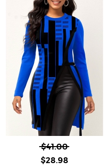 Geometric Print Royal Blue Round Neck T Shirt