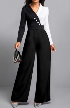 Contrast Long Sleeve Black Button Jumpsuit