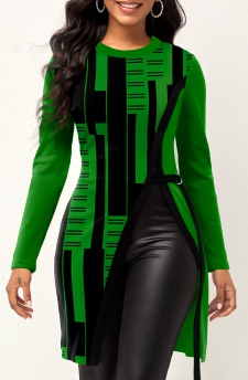 Geometric Print Green Round Neck T Shirt