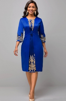 3/4 Sleeve Lace Patchwork Round Neck Dress