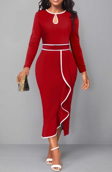 Red Contrast Binding Round Neck Bodycon Dress