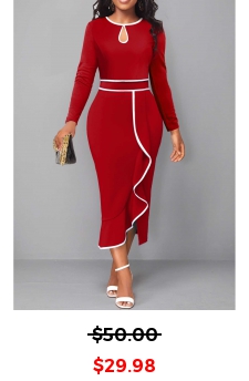 Red Contrast Binding Round Neck Bodycon Dress