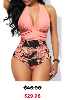 Floral Print Ruched Pink One Piece Swimwear