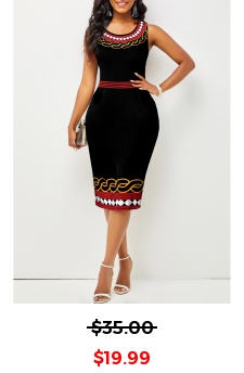 Multi Color Tribal Print Sleeveless Round Neck Dress