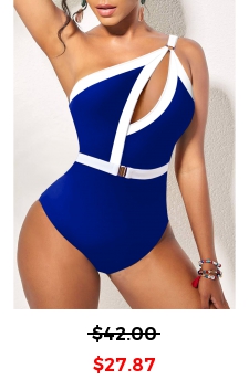 Cutout Royal Blue Contrast Stitch One Piece Swimwear