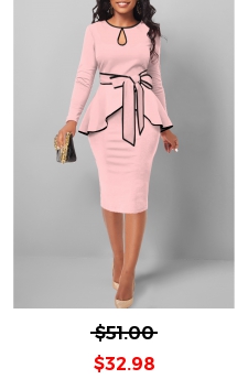 Light Pink Belted Contrast Binding Dress
