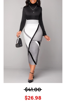 Black Geometric Print High Neck Bodycon Dress