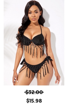 Tie Side Halter Neck Tassel Bikini Set