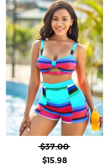 Colorful Geometric Print High Waisted Bikini Set 
