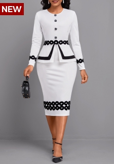 Fake 2in1 White Long Sleeve Round Neck Bodycon Dress