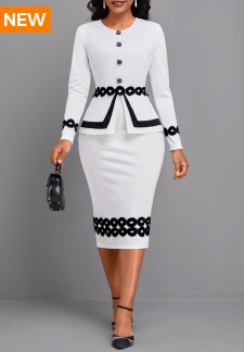 Fake 2in1 White Long Sleeve Round Neck Bodycon Dress