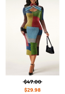 Criss Cross Rainbow Color Halter Bodycon Dress