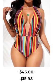 Rainbow Stripe Halter One Piece Swimwear