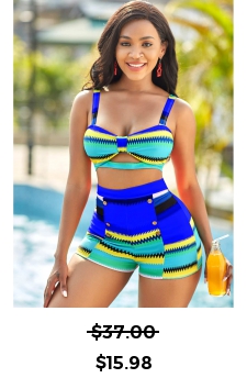 Colorful Geometric Print High Waisted Bikini Set 