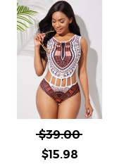 Dashiki Print Cutout Detail One Piece Swimwear