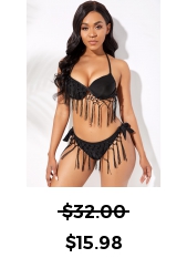 Tie Side Halter Neck Tassel Bikini Set