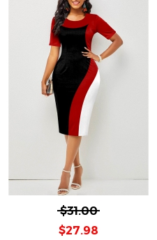 Geometric Print Round Neck Red Bodycon Dress