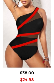 Contrast Asymmetry Black One Piece Swimwear