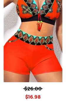 Orange High Waisted Tribal Print Swim Shorts