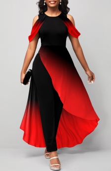 Plus Size Red Ombre Short Sleeve Jumpsuit