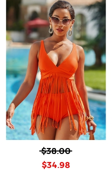 Solid Tassel Spaghetti Strap Swimdress and Panty
