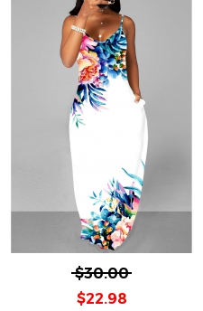 White Floral Print Spaghetti Strap Dress