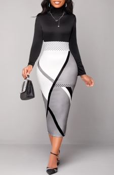 Black Geometric Print High Neck Bodycon Dress